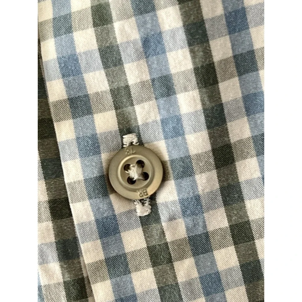 Banana Republic Mens XXL Gingham Check Button‎ Down Shirt Blue Green 100% Cotton